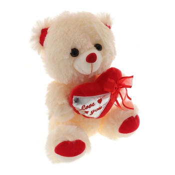 Ursulet de Plus Crem cu Inima Rosie 25 cm Ursulet de Plus Crem cu Inima Rosie 25 cm