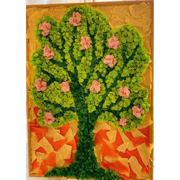 Tablou licheni decorativi Copacul sperantei, The Tulip and The Rose Shop, rama lemn, 40 cm x 60 cm