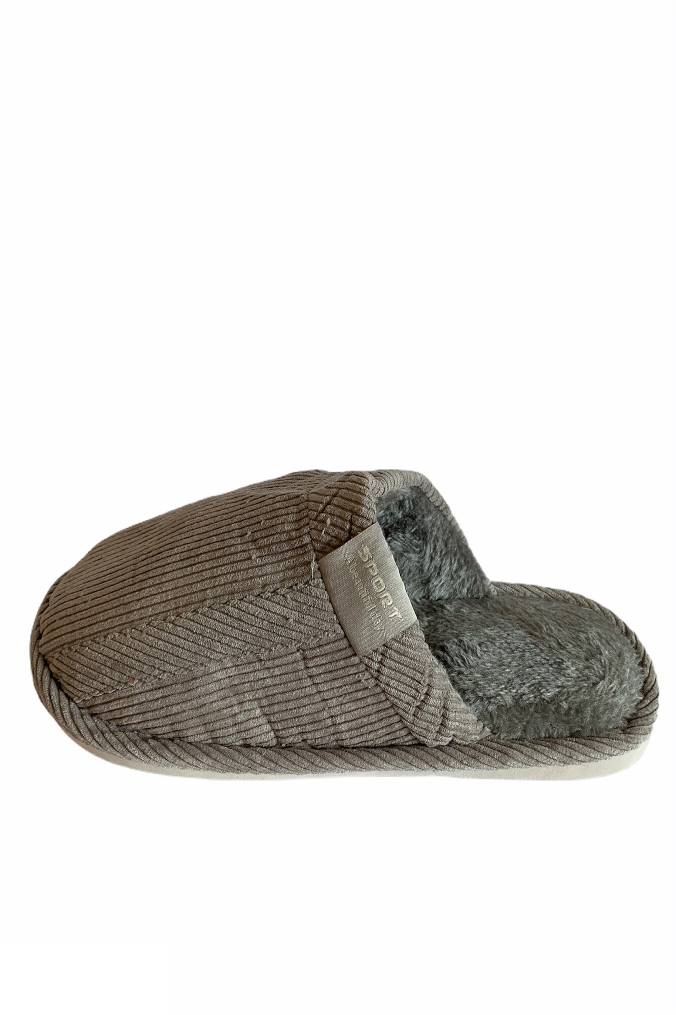 Papuci de casa pentru barbati, material textil, raiat, Gri