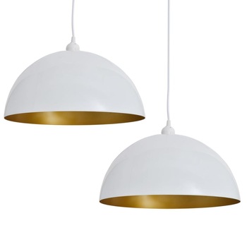 Set 2 lustre semisferice, vidaXL, Metal, 50/60 Hz, E27, 35 x 17 cm, Alb Set 2 lustre semisferice, vidaXL, Metal, 50/60 Hz, E27, 35 x 17 cm, Alb