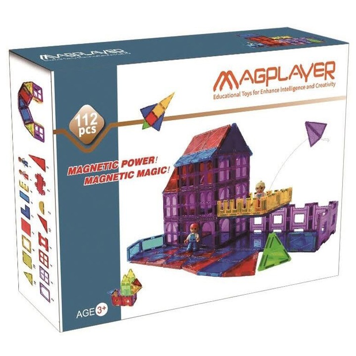 Set de constructie magnetic Magplayer - Placi magnetice, 112 piese