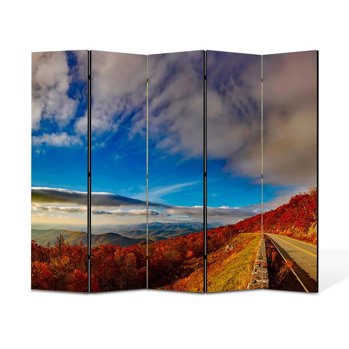 Paravan 5 piese Premium Heartwork TrueColor, Nori de vreme buna, Panza pe cadru de lemn, Decoratiuni Moderne pentru Casa, 5 Panouri de 35x180, 175 x 180 cm