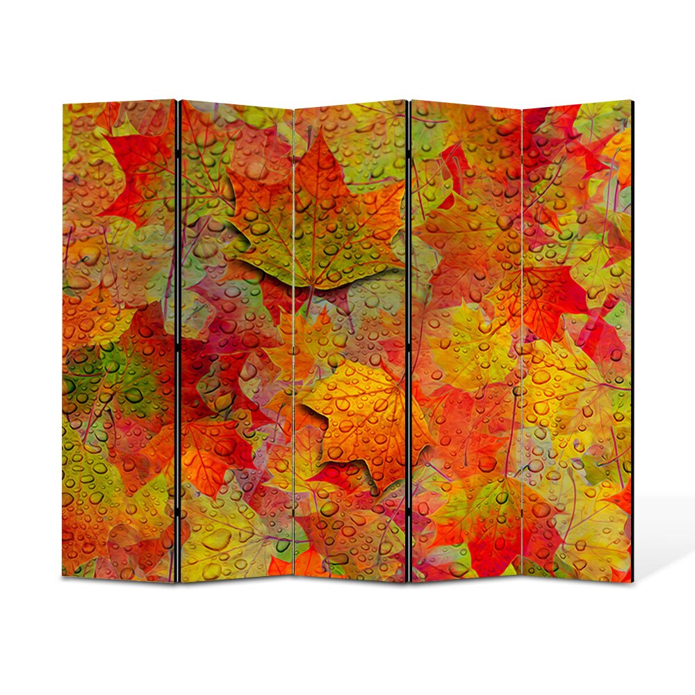 Paravan 5 piese Premium Heartwork TrueColor, Colaj frunze de toamna, Panza pe cadru de lemn, Decoratiuni Moderne pentru Casa, 5 Panouri de 45x150, 225 x 150 cm