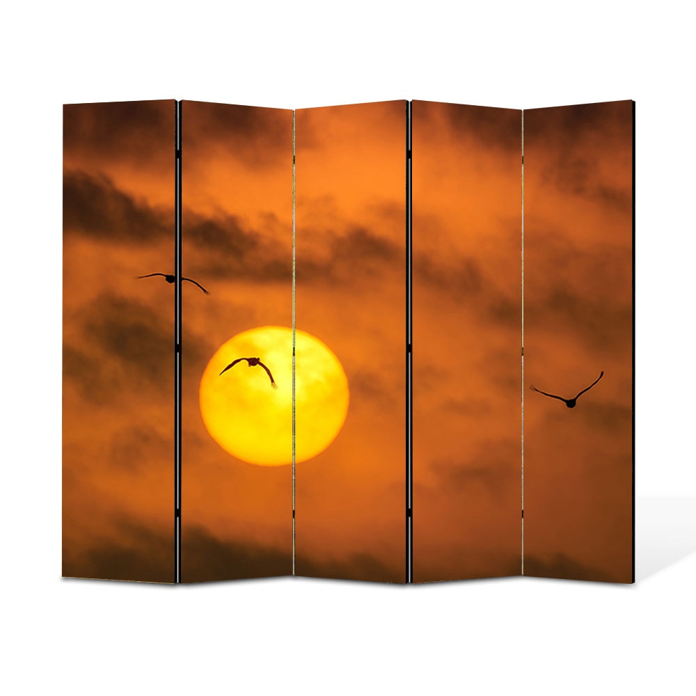 Paravan 5 piese Premium Heartwork TrueColor, Pasari calatoare, Panza pe cadru de lemn, Decoratiuni Moderne pentru Casa, 5 Panouri de 45x150, 225 x 150 cm