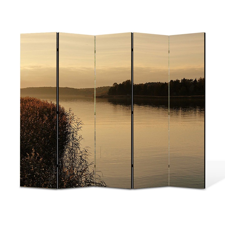 Paravan 5 piese Premium Heartwork TrueColor, Fluviu in lumina serii, Panza pe cadru de lemn, Decoratiuni Moderne pentru Casa, 5 Panouri de 45x180, 225 x 180 cm