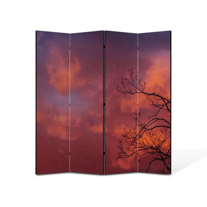 Paravan 4 piese Premium Heartwork TrueColor, Nori la apus, Panza pe cadru de lemn, Decoratiuni Moderne pentru Casa, 4 Panouri de 45x180, 180 x 180 cm