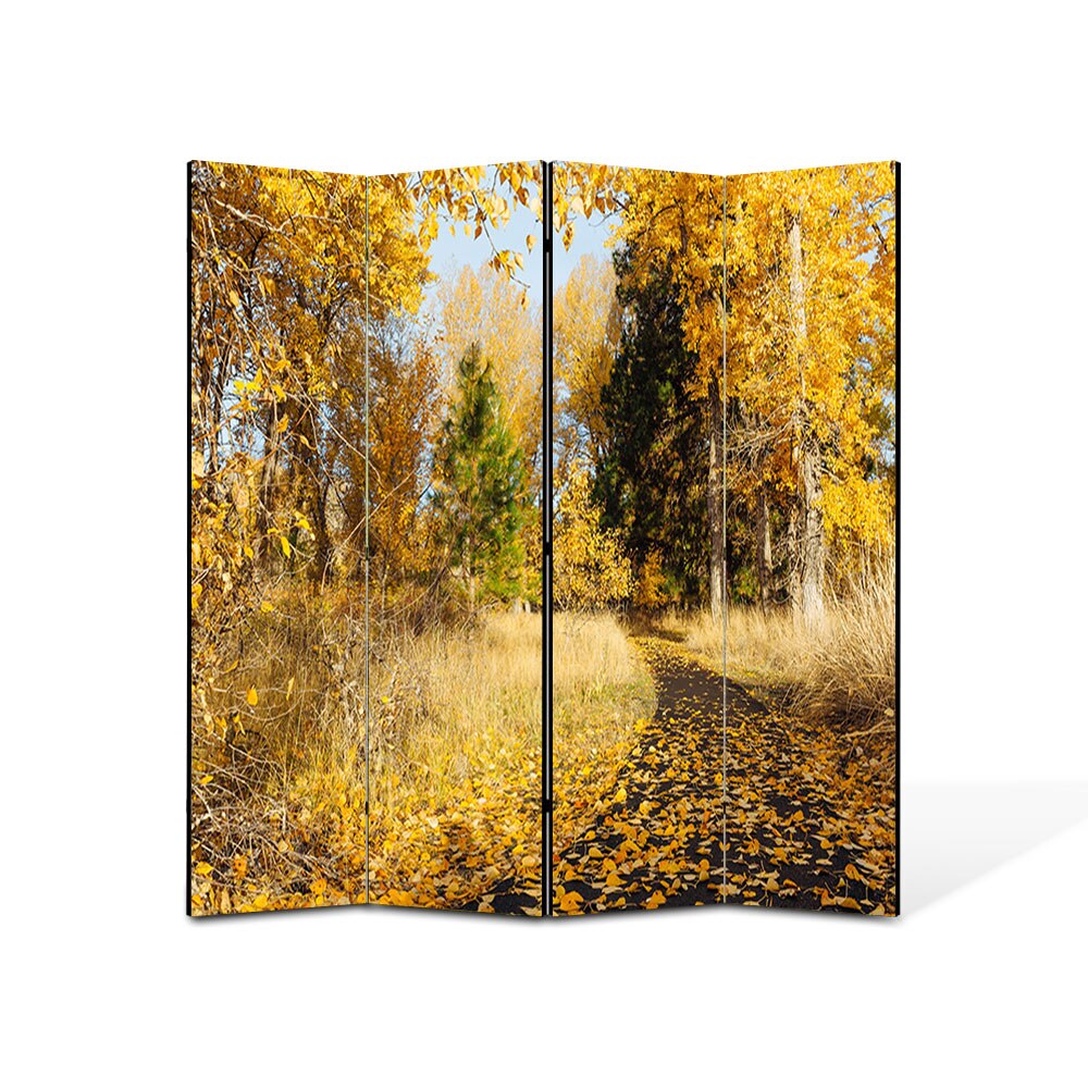 Paravan 4 piese Premium Heartwork TrueColor, Carare acoperita de frunze in parc, Panza pe cadru de lemn, Decoratiuni Moderne pentru Casa, 4 Panouri de 35x180, 140 x 180 cm