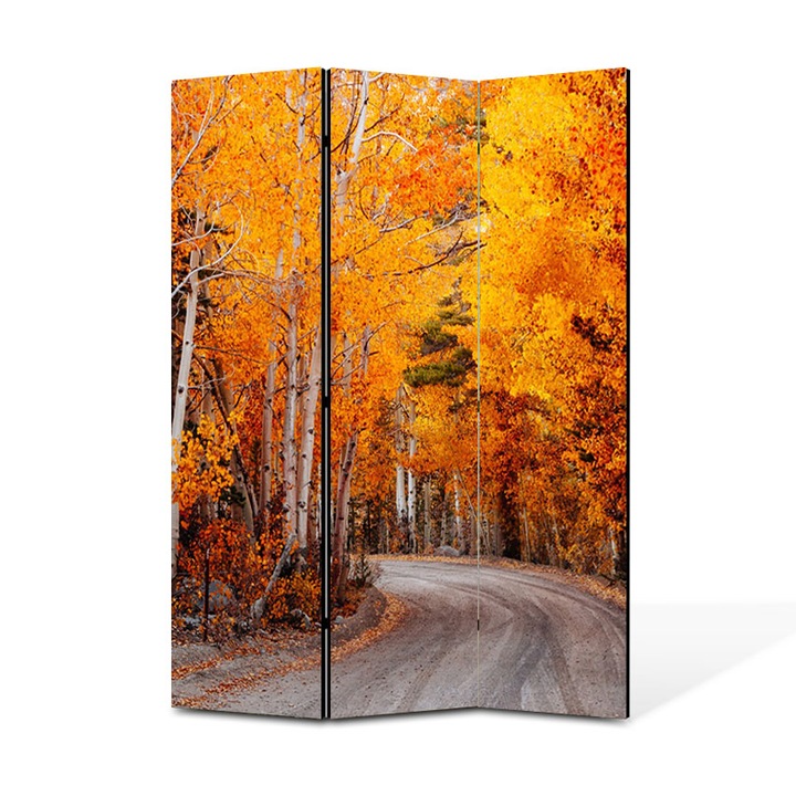 Paravan 3 piese Premium Heartwork TrueColor, Mesteceni in culorile toamnei, Panza pe cadru de lemn, Decoratiuni Moderne pentru Casa, 3 Panouri de 35x150, 105 x 150 cm