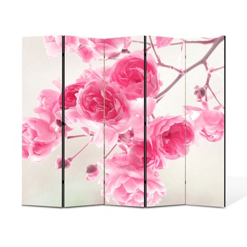 Paravan 5 piese Premium Heartwork TrueColor, Frandafiri roz de gradina, Panza pe cadru de lemn, Decoratiuni Moderne pentru Casa, 5 Panouri de 35x180, 175 x 180 cm Paravan 5 piese Premium Heartwork TrueColor, Frandafiri roz de gradina, Panza pe cadru de lemn, Decoratiuni Moderne pentru Casa, 5 Panouri de 35x180, 175 x 180 cm