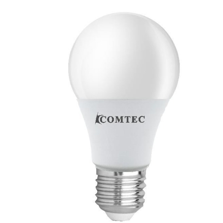 Bec LED Comtec, aluminiu+PBT, E27, 15W, 25000 de ore, lumina calda, clasa energetica F