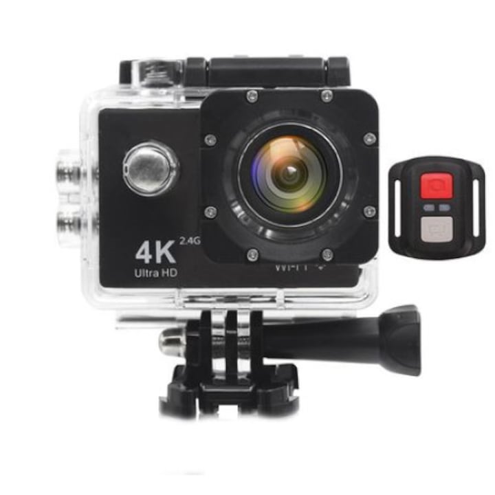Спортна видеокамера iMK H9R 1080p, Full HD 4K, Wi-Fi, HDMI, водоустойчива 30m, 2-инча Black Edition, Premium Kit, Безжично дистанционно управление, Селфи стик ПОДАРЪК