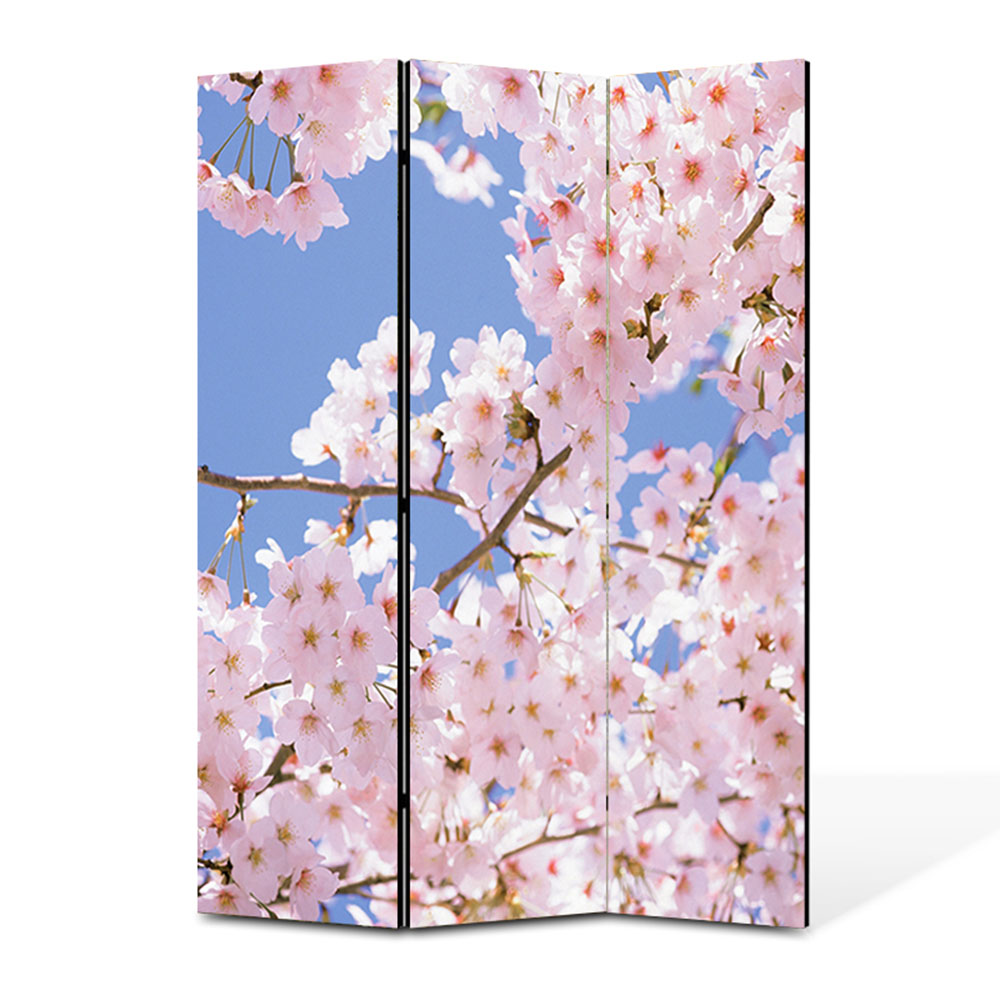Paravan 3 piese Premium Heartwork TrueColor, Ciresi japonezi infloriti, Panza pe cadru de lemn, Decoratiuni Moderne pentru Casa, 3 Panouri de 45x180, 135 x 180 cm