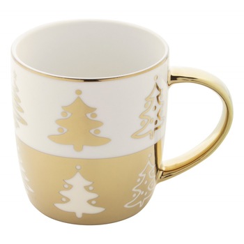 Cana cu design de Craciun, 350 ml, ø85x91 mm, Everestus, 20SEP0166, Portelan, Auriu, saculet inclus Cana cu design de Craciun, 350 ml, ø85x91 mm, Everestus, 20SEP0166, Portelan, Auriu, saculet inclus