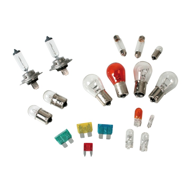 Kit becuri si sigurante 19buc, 12V - halogen 2xH7