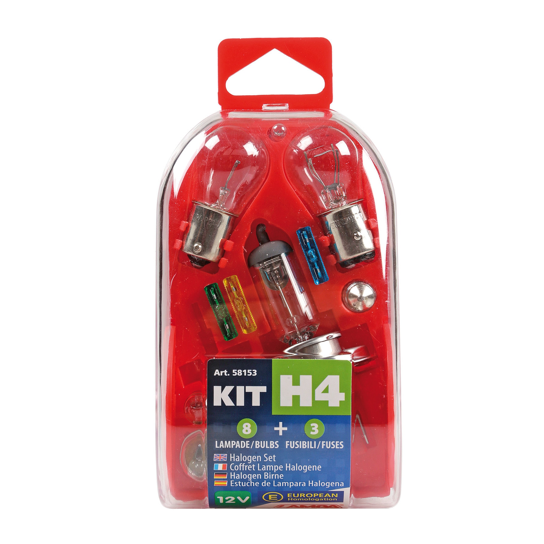 Kit becuri si sigurante 11buc, 12V - halogen H4 P43