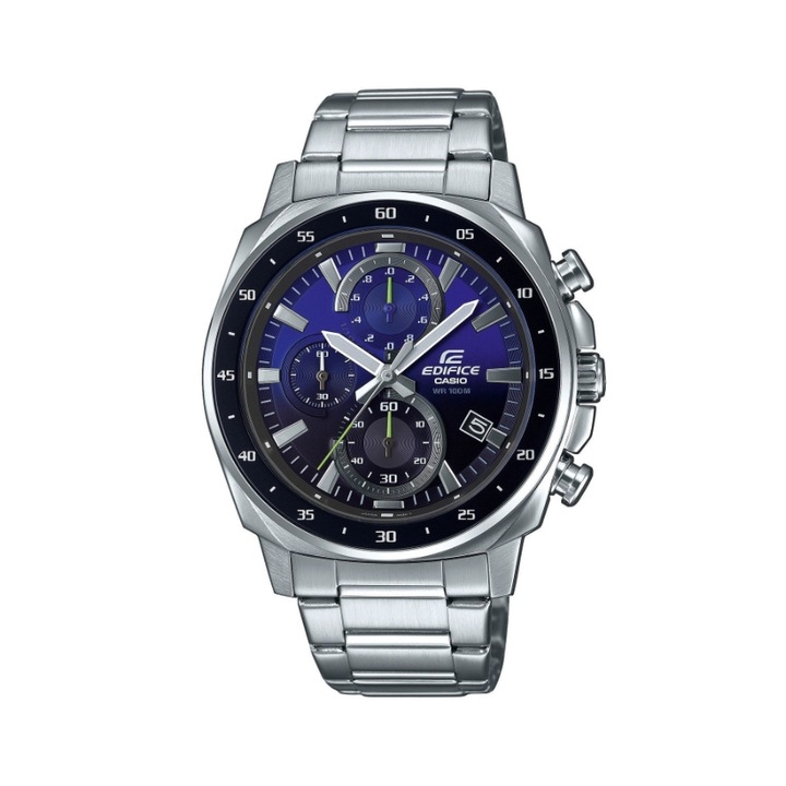 Мъжки часовник Casio Edifice, ежедневен, стоманена гривна, сребро със синьо, хронограф