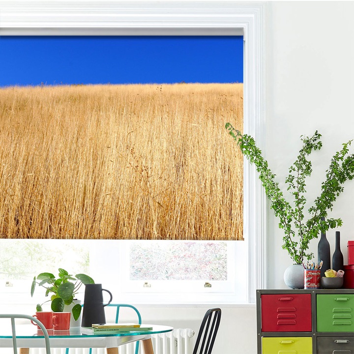 Rolete Art Shade tip Jaluzele cu Rulou si sistem inclus, Lan de grau sub cerul albastru, Decoratiuni, Latime 180 cm x Inaltime 130 cm