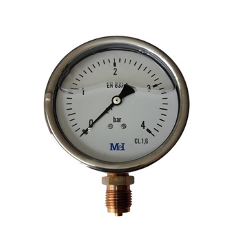 Manometru 0-4 bari, diametru 100mm, carcasa inox cu glicerina (antivibratii), radial (montare pe verticala) Manometru 0-4 bari, diametru 100mm, carcasa inox cu glicerina (antivibratii), radial (montare pe verticala)