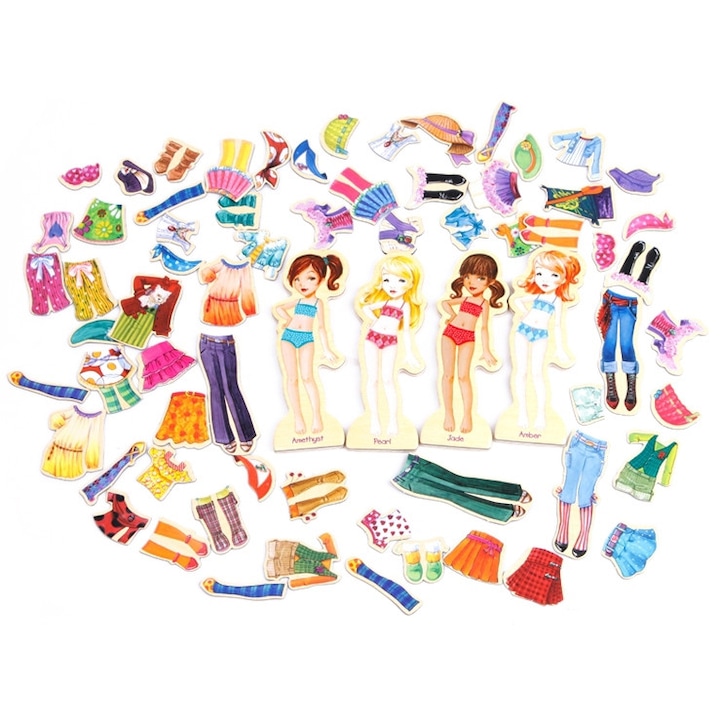 Onshine Dress the girl Mágneses oktató kirakós játék, 4 öltöztető baba figurával és több ruházati kiegészítővel