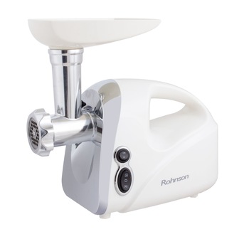Masina de tocat carne Rohnson R5408, 1500W, revers, 3 site, accesorii de carnati si rosii, placa frontala cromata, Alb Masina de tocat carne Rohnson R5408, 1500W, revers, 3 site, accesorii de carnati si rosii, placa frontala cromata, Alb