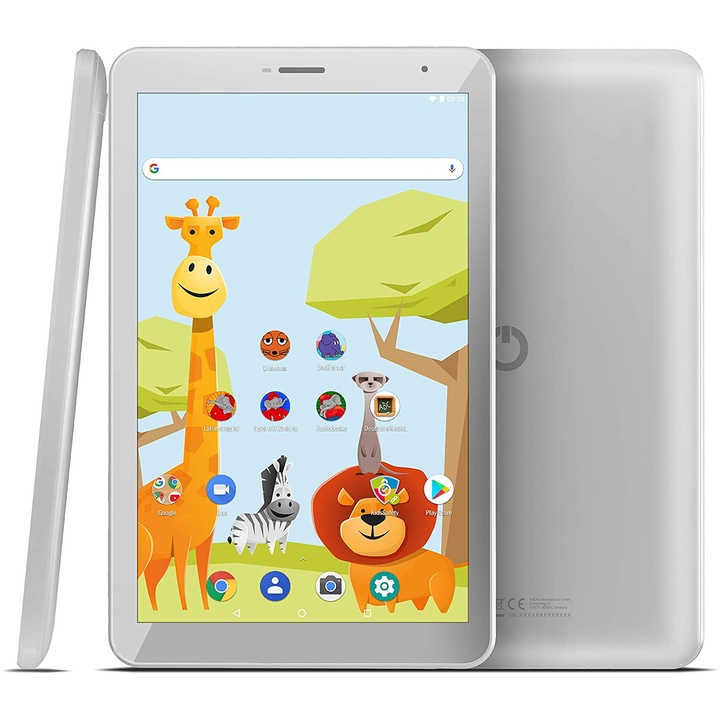 Odys Junior 8 PRO tablet gyerekeknek, 8 , IPS HD, Négymagos, 1,3 GHz, 2 GB RAM, 16 GB Flash HDD, Android 8.1, Szilikon tokkal, Fehér