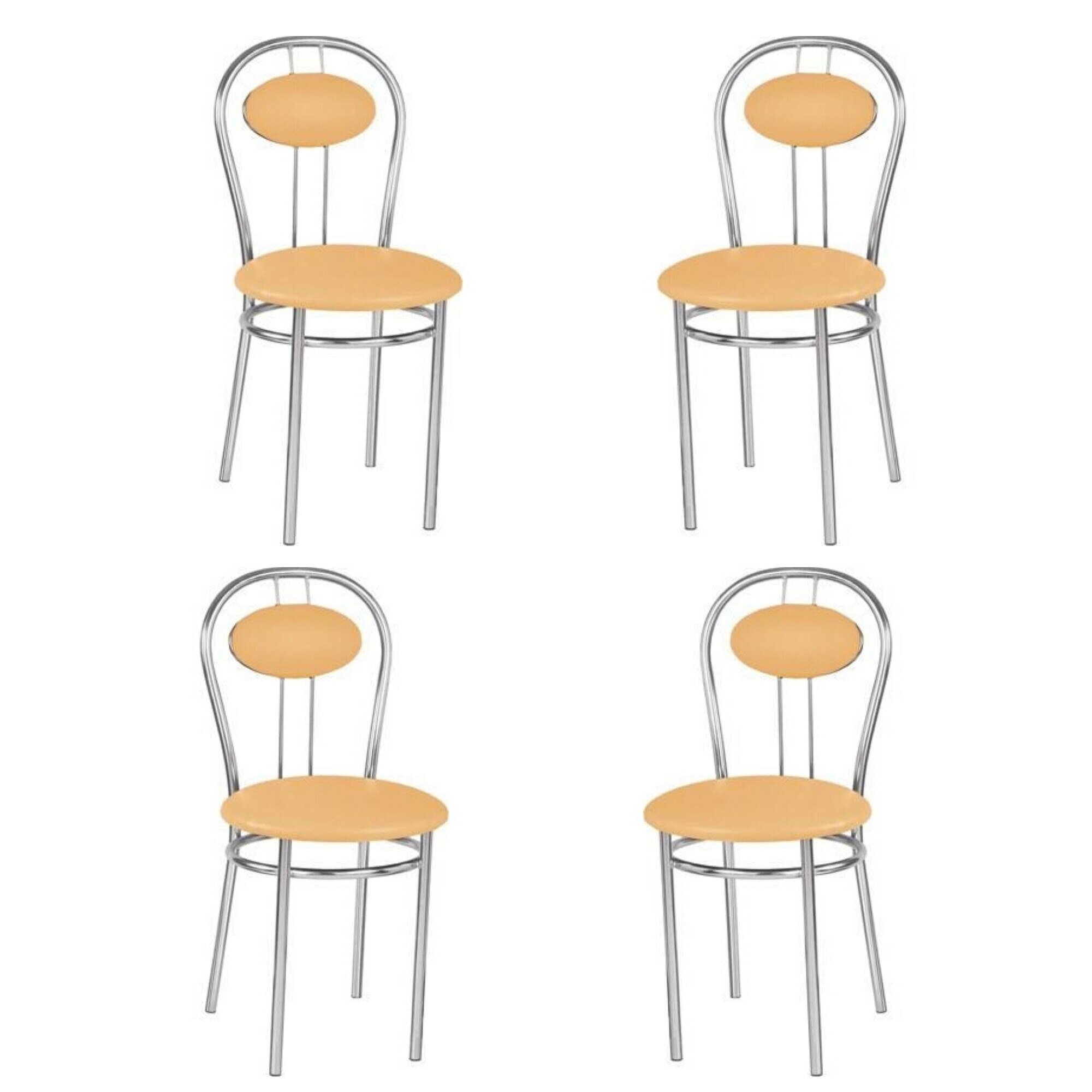 Set 4 scaune dining Tiziano, cadru cromat, piele ecologica, ocru