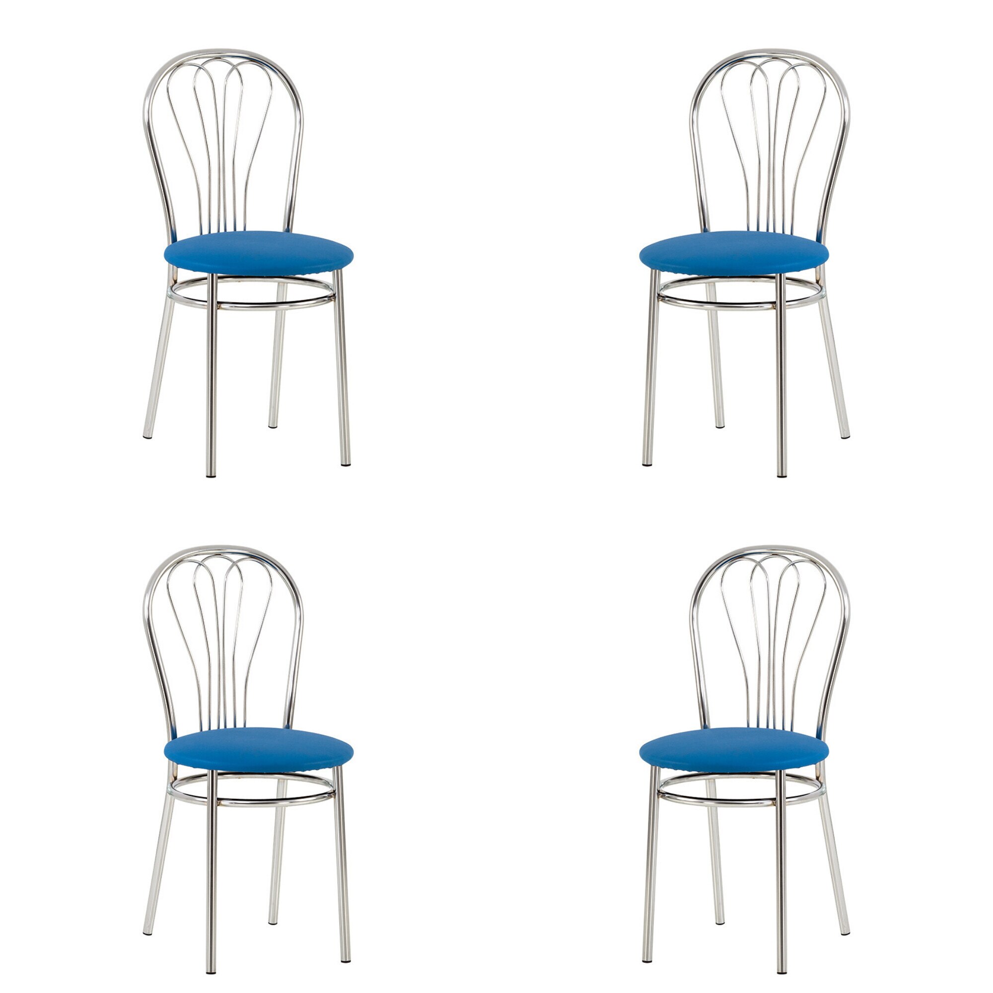 Set 4 scaune dining MF Venus, cadru cromat, PU, albastru deschis