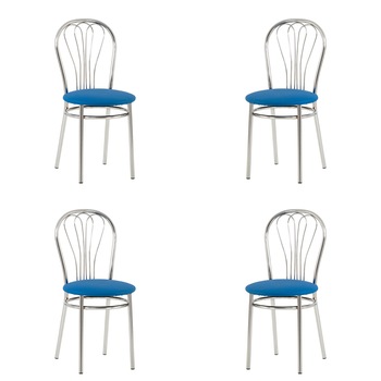 Set 4 scaune dining MF Venus, cadru cromat, PU, albastru deschis Set 4 scaune dining MF Venus, cadru cromat, PU, albastru deschis