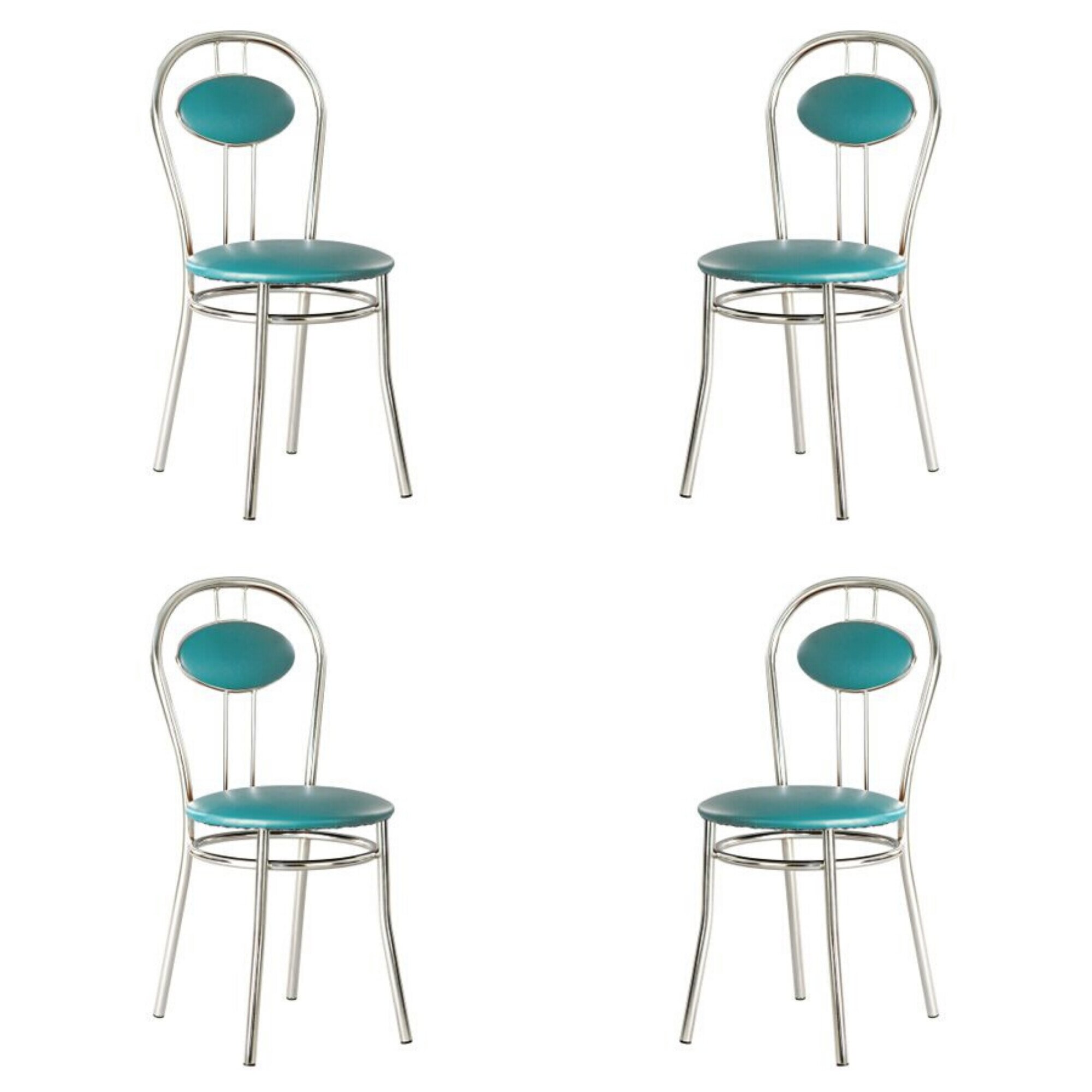 Set 4 scaune dining Tiziano, cadru cromat, piele ecologica, verde pin