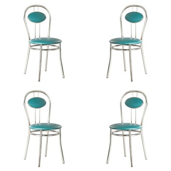 Set 4 scaune dining Tiziano, cadru cromat, piele ecologica, verde pin