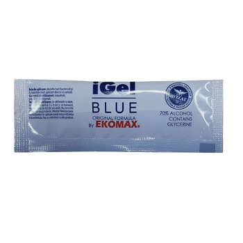 Plic cu Gel dezinfectant pentru maini, iGel BLUE, cu glicerina, 70% alcool, 5ml x 200buc Plic cu Gel dezinfectant pentru maini, iGel BLUE, cu glicerina, 70% alcool, 5ml x 200buc