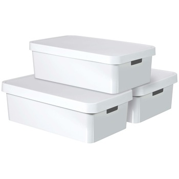 Set de 3 lazi de depozitare cu capac, Curver, Polipropilena, 57 x 39 x 18 cm, Alb Set de 3 lazi de depozitare cu capac, Curver, Polipropilena, 57 x 39 x 18 cm, Alb
