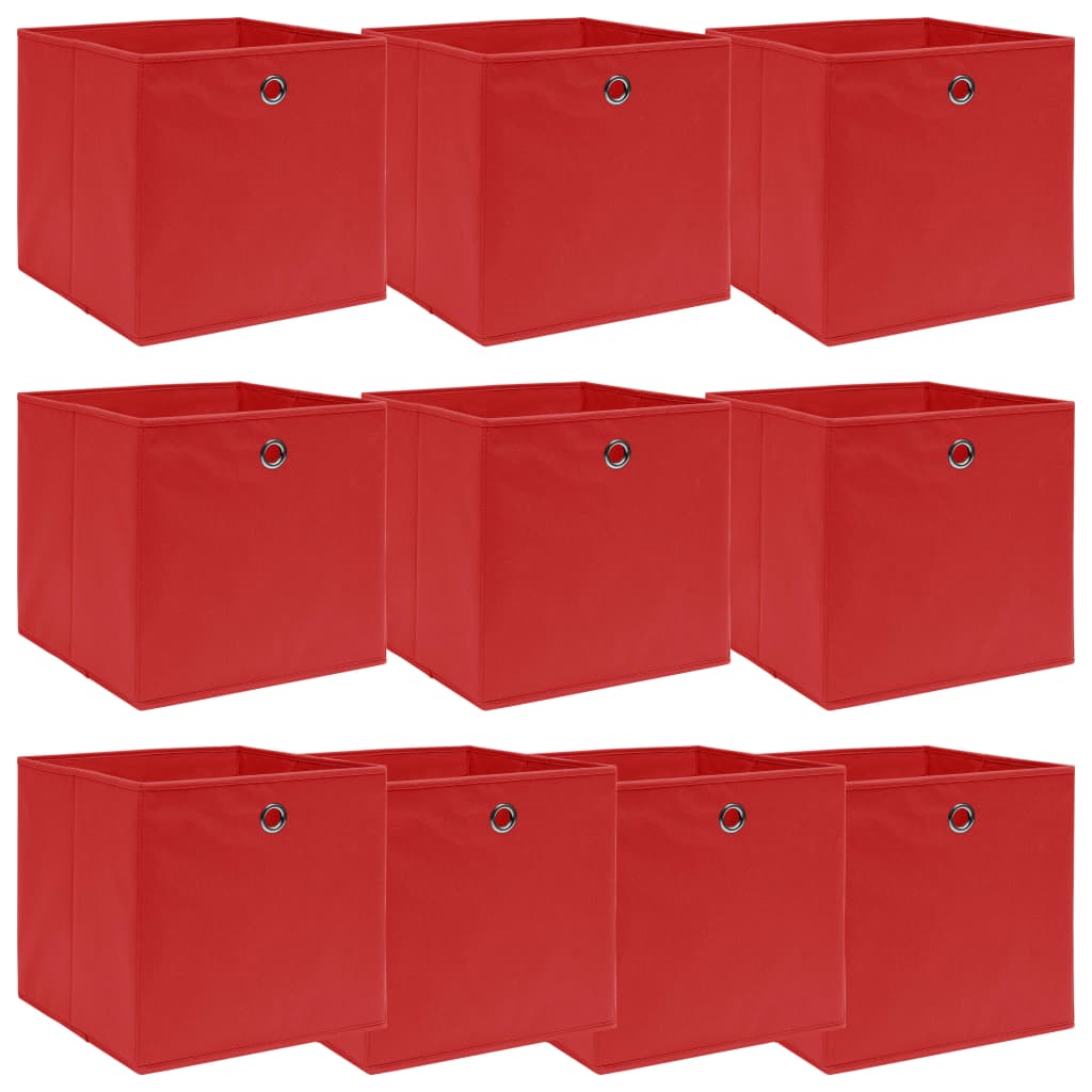 Set de 10 cutii de depozitare, vidaXL, Tesatura, 32x32x32 cm, Rosu