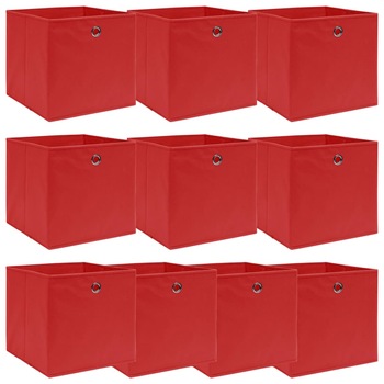 Set de 10 cutii de depozitare, vidaXL, Tesatura, 32x32x32 cm, Rosu Set de 10 cutii de depozitare, vidaXL, Tesatura, 32x32x32 cm, Rosu