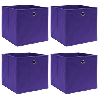 Set de 4 cutii de depozitare, vidaXL, Tesatura, 32x32x32 cm, Mov