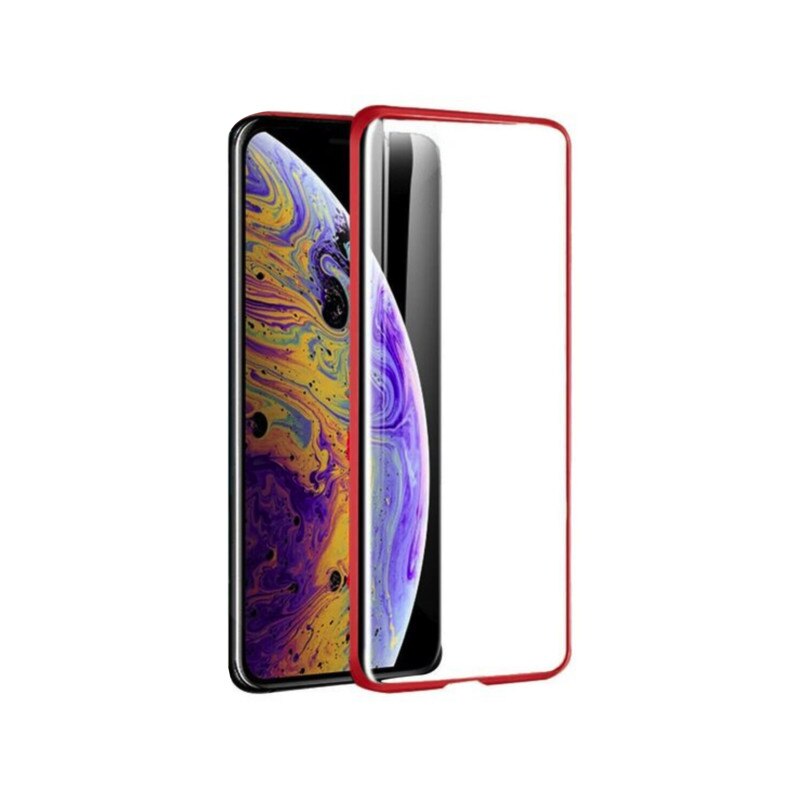 Husa cu Bumper Magnetic si Spate din Sticla Securizata pentru iPhone XS Max Red