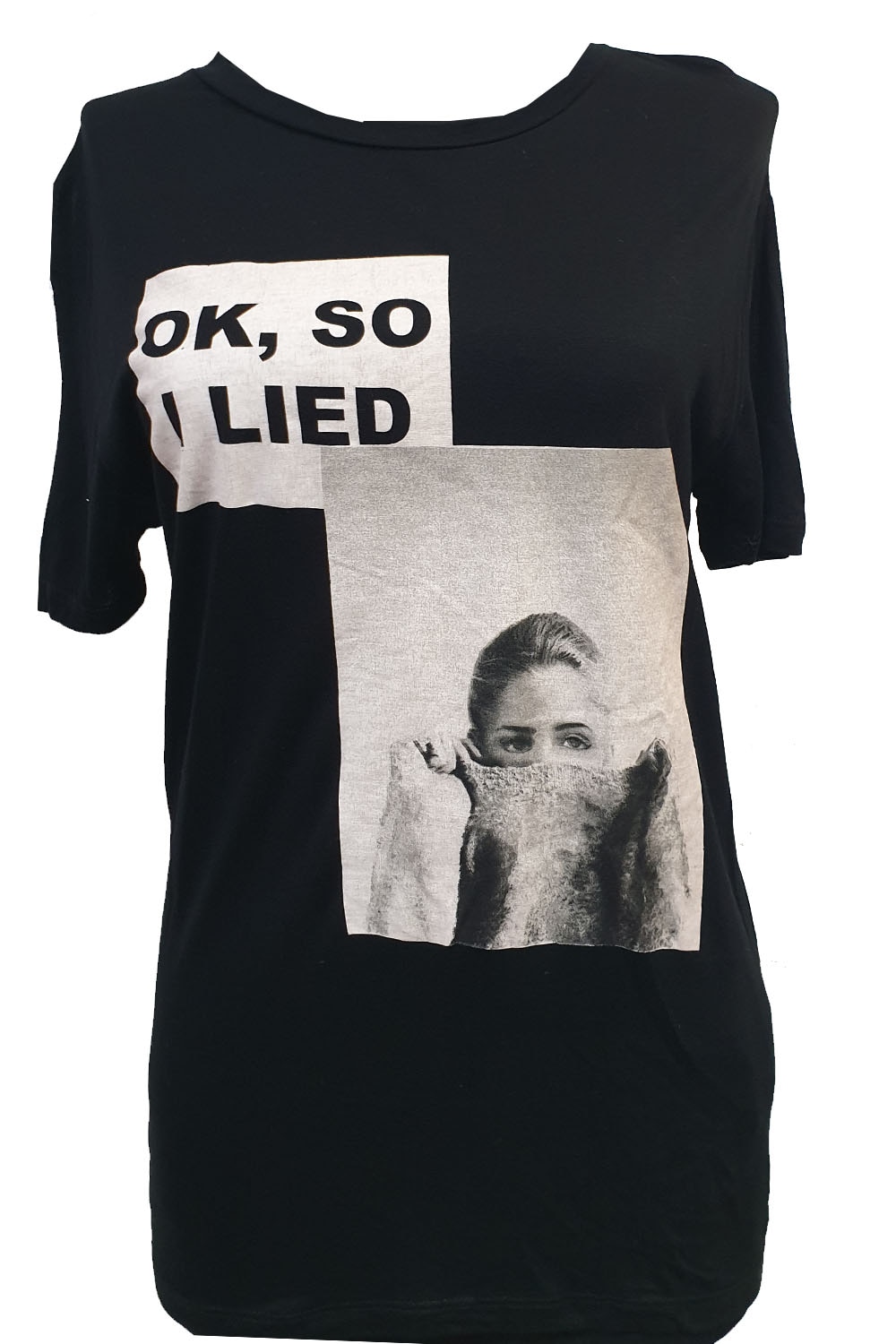 Tricou dama,Tally Weijl,negru cu imprimeu foto si text ,S
