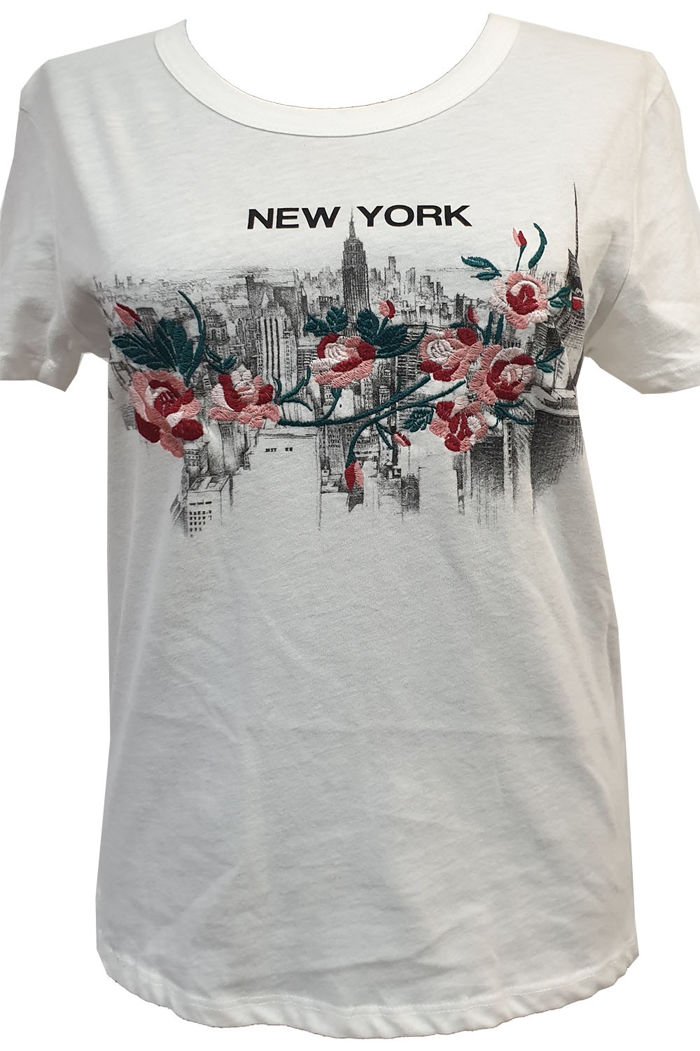 Tricou dama,Tally Weijl,alb cu imprimeu floral si text ,M