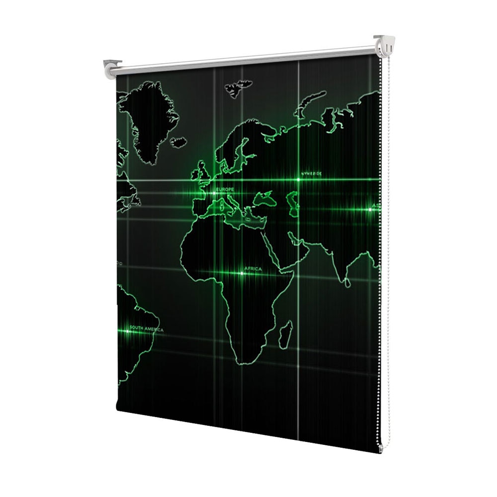 Rolete Art Shade tip Jaluzele cu Rulou si sistem inclus, Harta lumii Verde, Decoratiuni, Latime 55 cm x Inaltime 250 cm