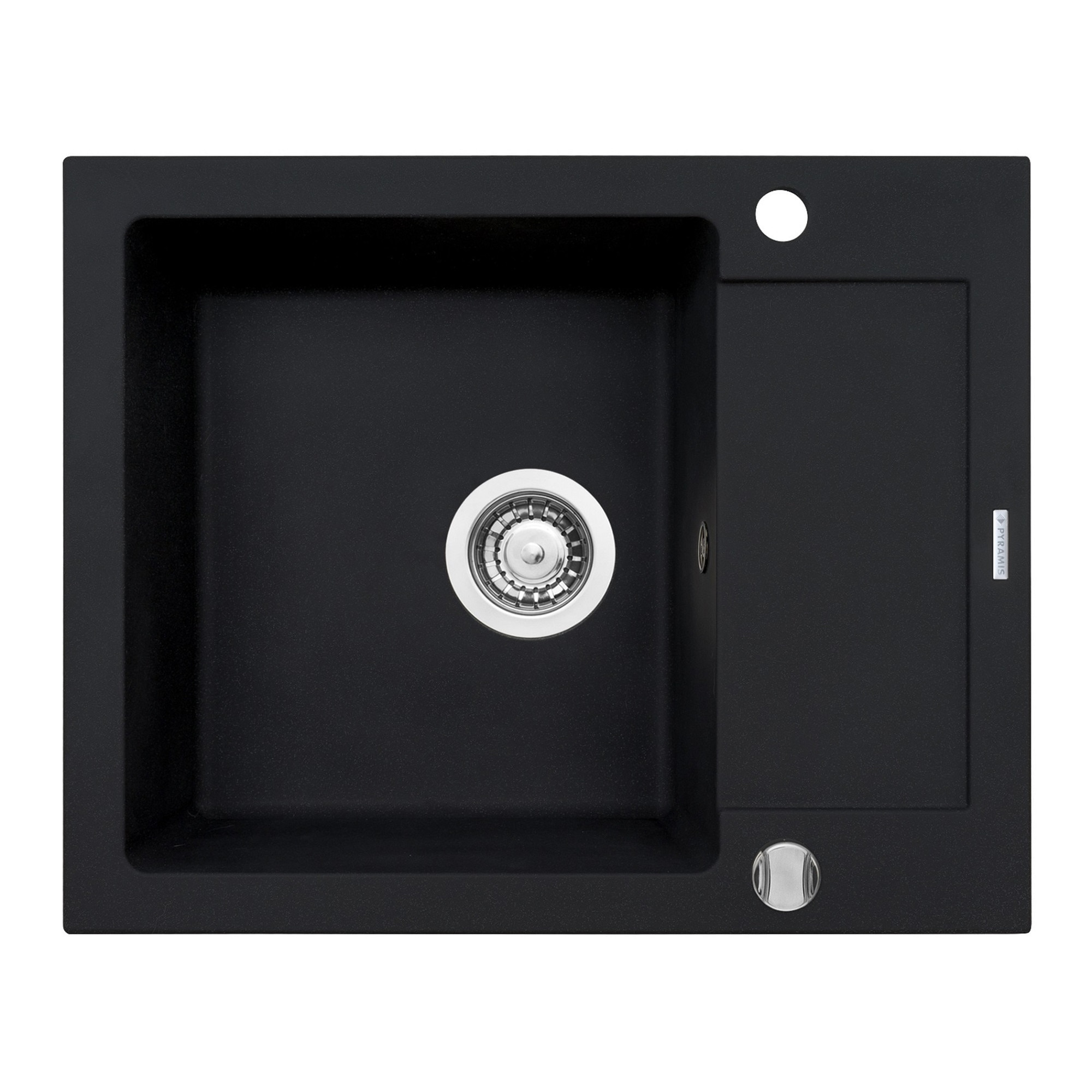 Chiuveta Pyramis MIDO, 1 cuva si 1 picurator, 620x500mm, adancime 190mm, reversibila, Pyragranite carbon