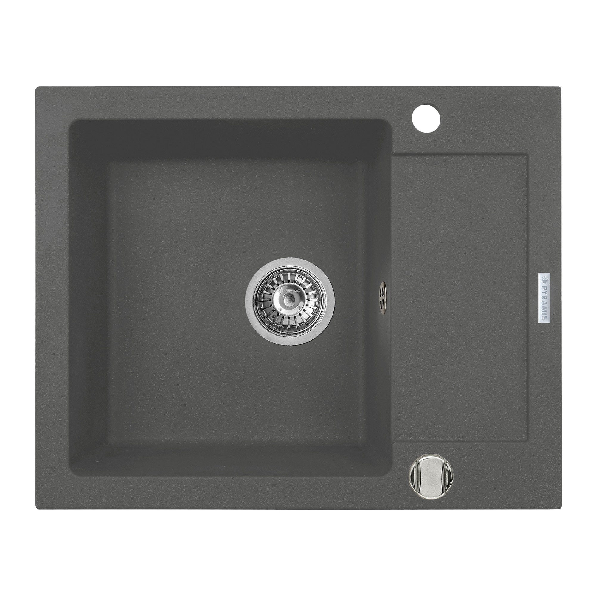 Chiuveta Pyramis MIDO, 1 cuva si 1 picurator, 620x500mm, adancime 190mm, reversibila, Pyragranite gri