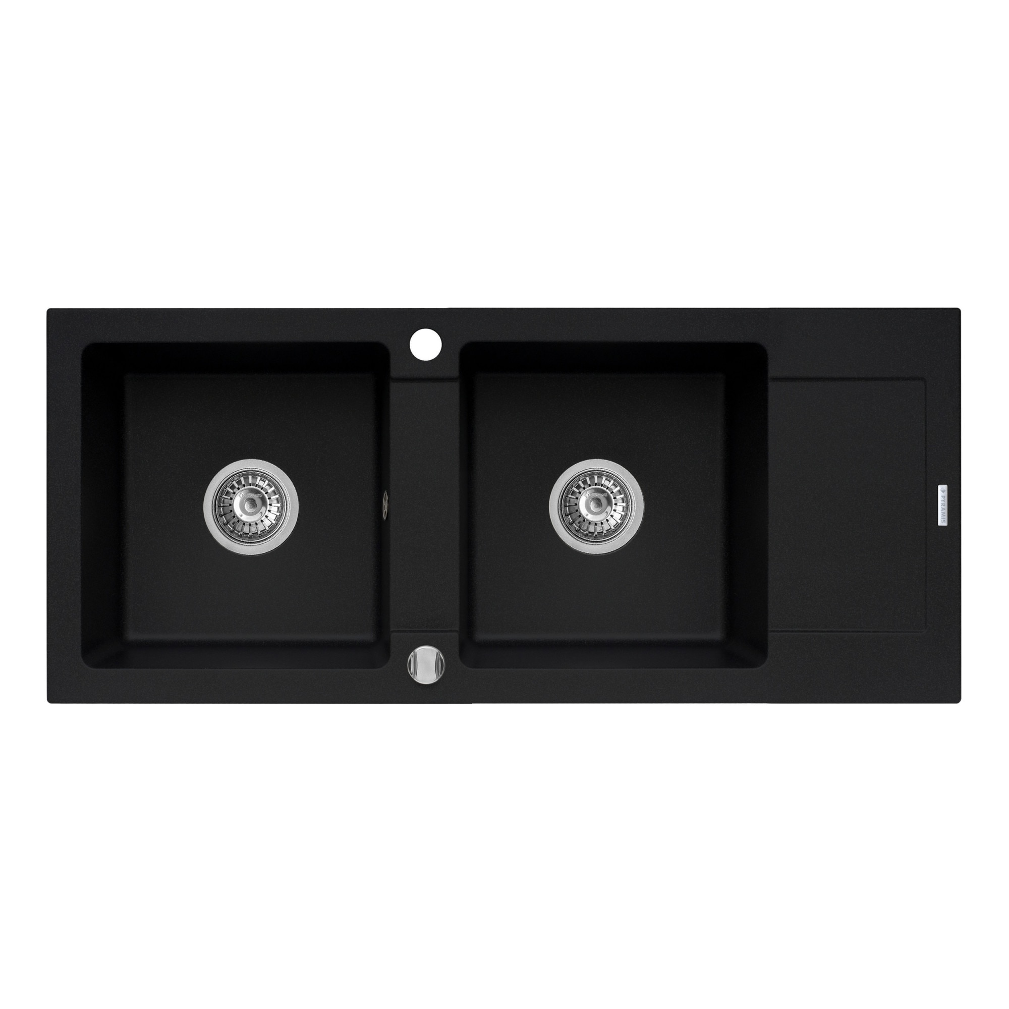 Chiuveta Pyramis MIDO, 2 cuve si 1 picurator, 1160x500mm, adancime 200mm, reversibila, Pyragranite carbon