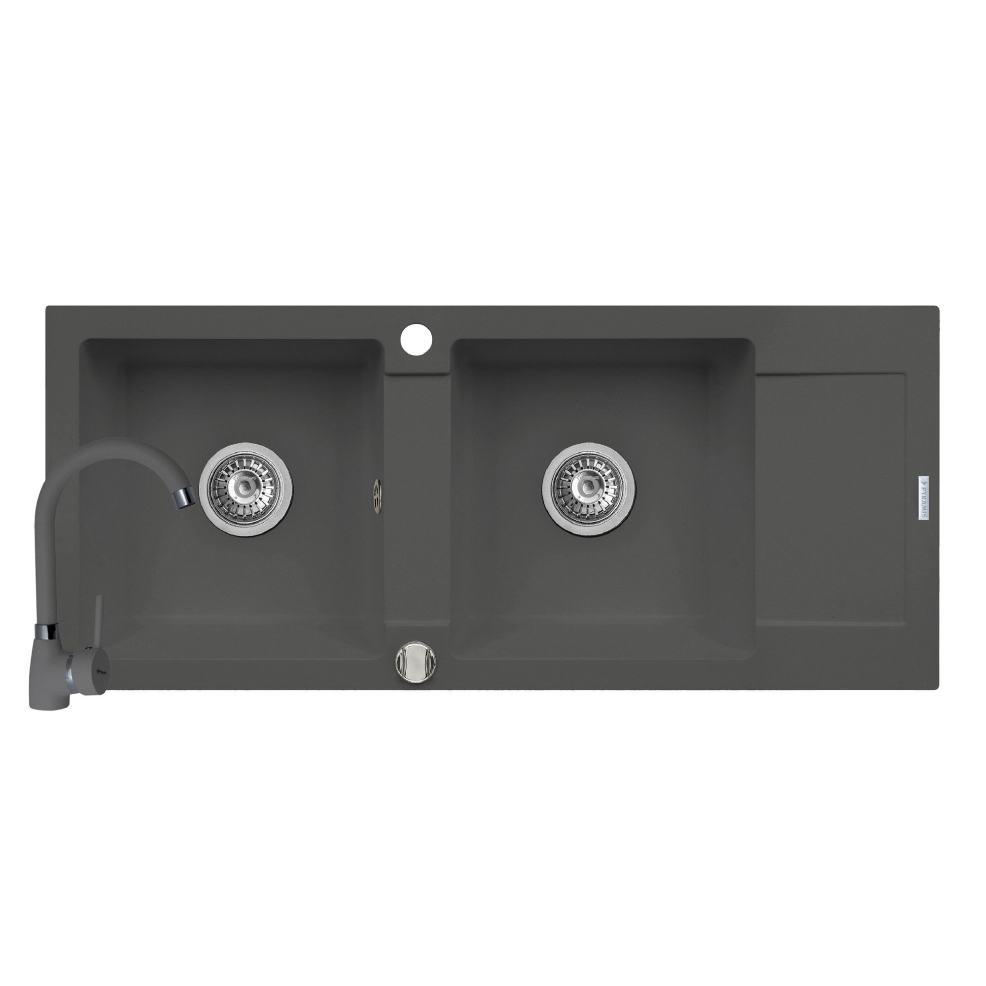 Pachet chiuveta si baterie Pyramis MIDO, 1160x500mm, adancime 200mm, reversibila, pipa inalta, finisaj Pyragranite gri