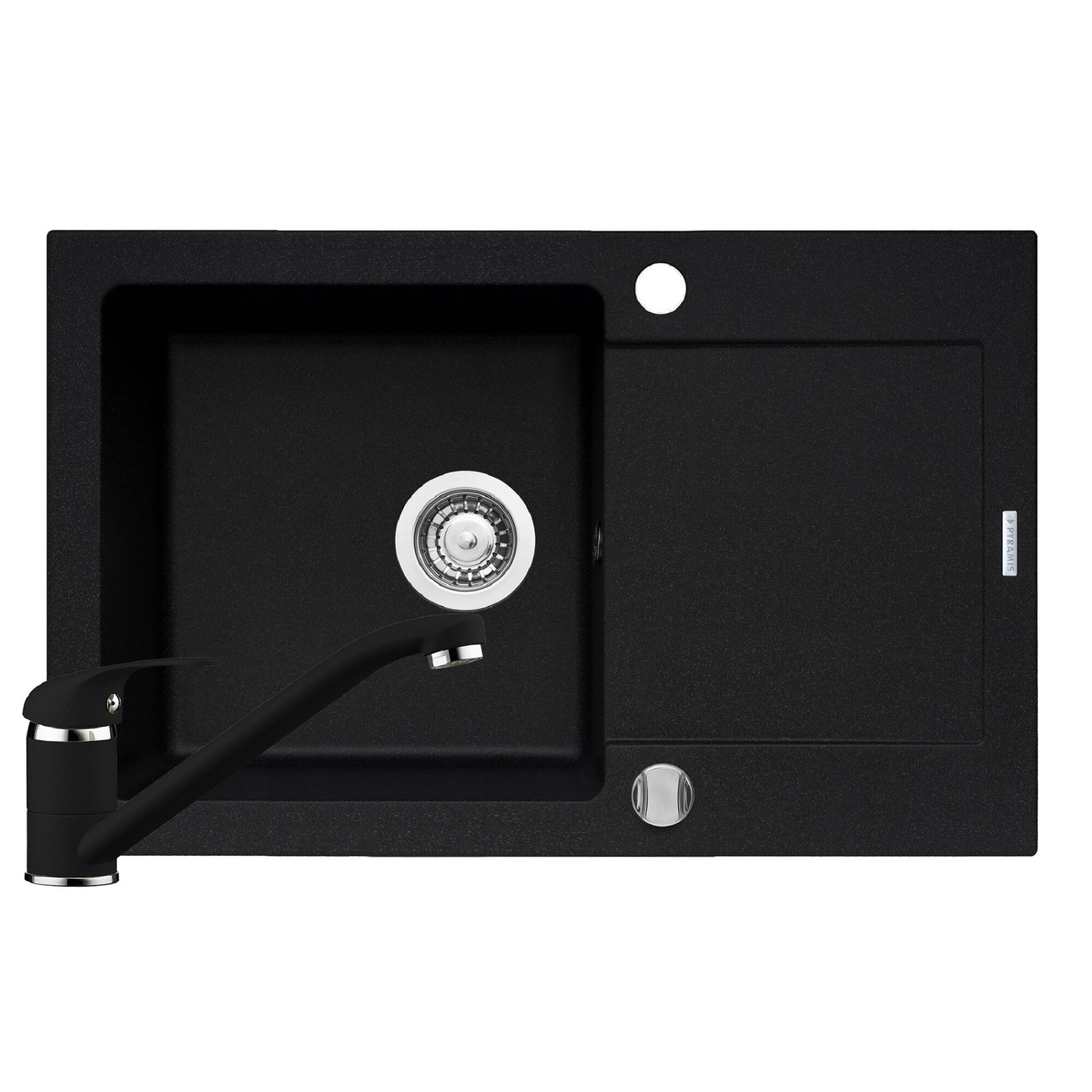 Pachet chiuveta si baterie Pyramis MIDO, 790x500mm, adancime 200mm, reversibila, pipa standard, finisaj Pyragranite carbon