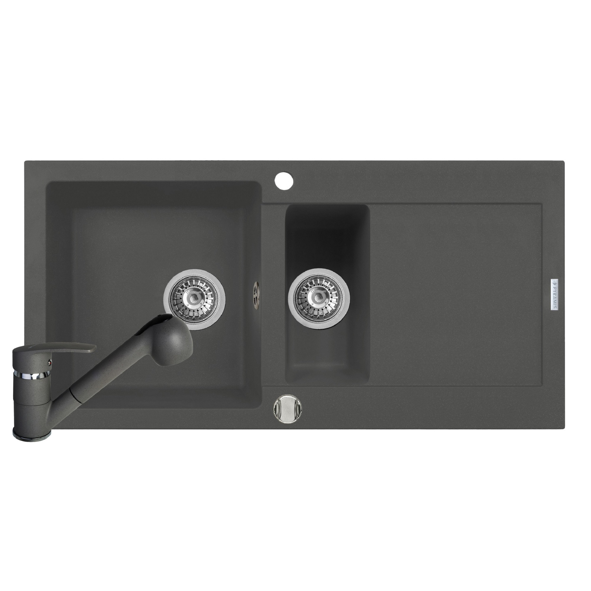 Pachet chiuveta si baterie Pyramis MIDO, 1000x500mm, adancime 200mm, reversibila, pipa cu dus, finisaj Pyragranite gri