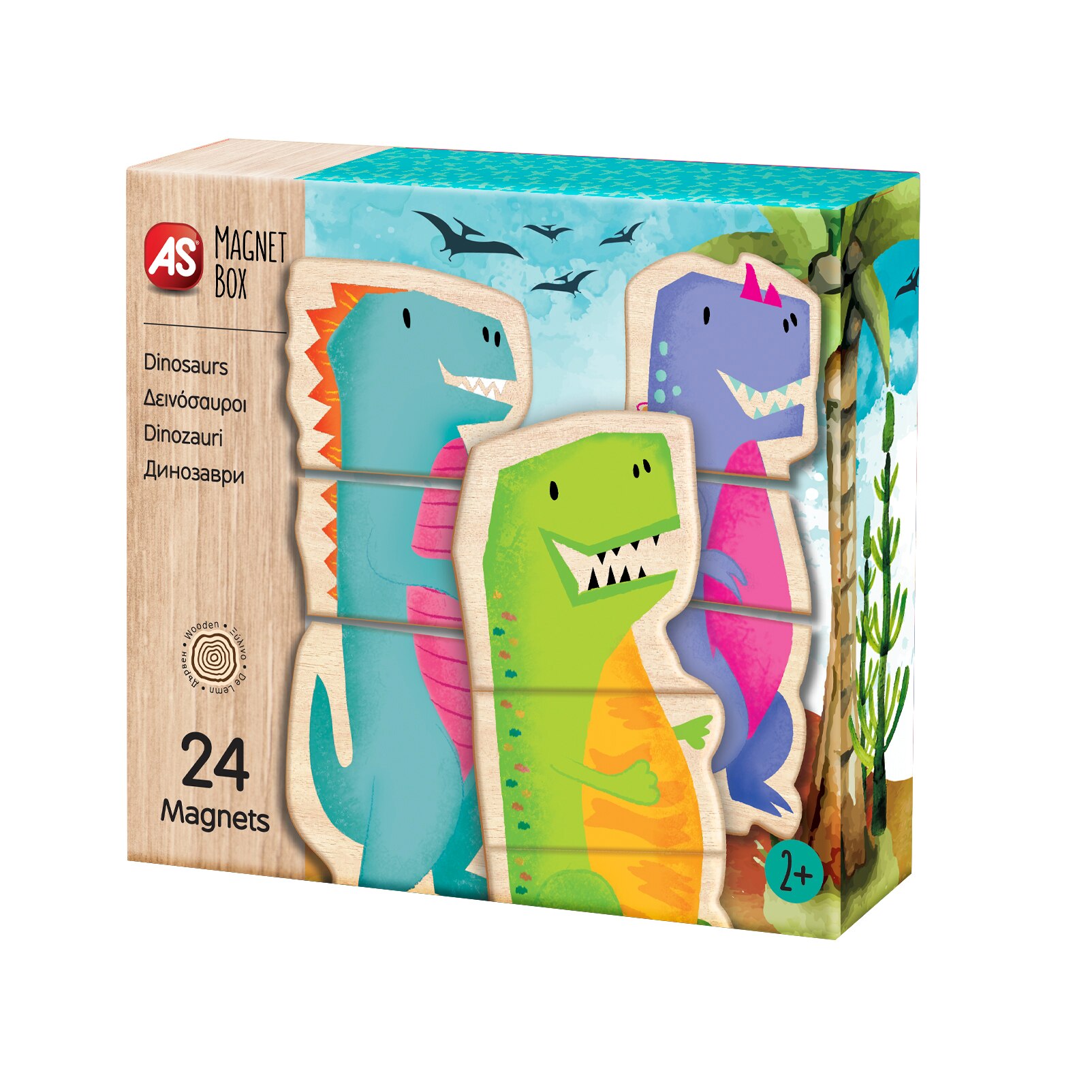 Joc magnetic AS - Dinozauri, din lemn, 24 piese
