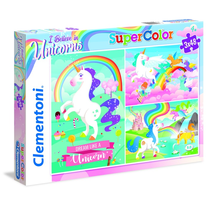Пъзел 3 in 1 Clementoni - I believe in unicorns, 3x48 части