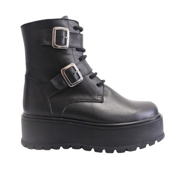 Bocanci dama cu catarame si cu talpa inalta antiderapanta, Piele Naturala, Mateo Shoes, Negru Bocanci dama cu catarame si cu talpa inalta antiderapanta, Piele Naturala, Mateo Shoes, Negru