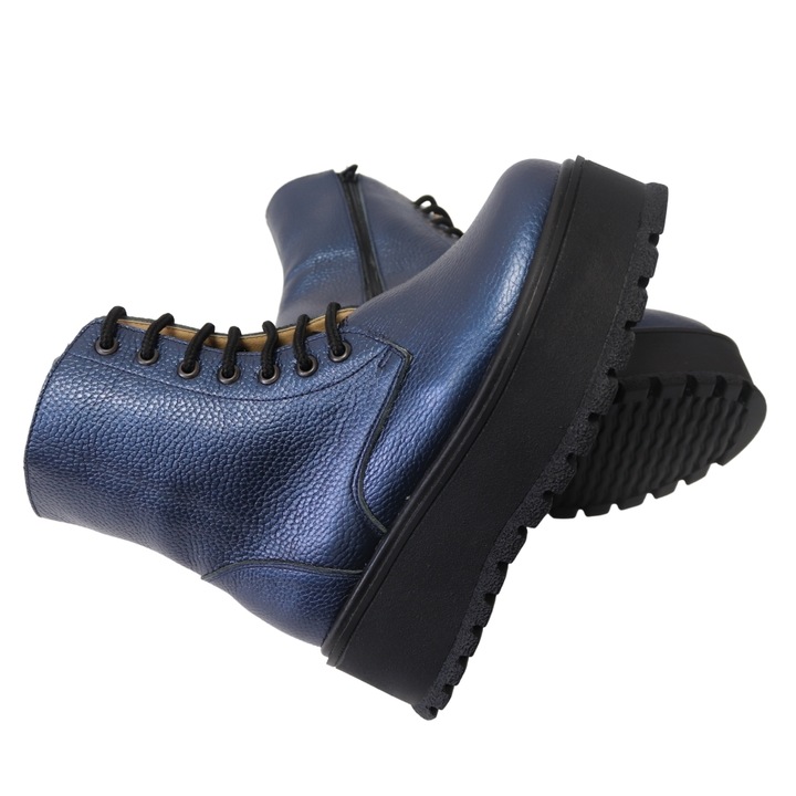 Bocanci dama cu talpa inalta antiderapanta, Piele Naturala, Mateo Shoes, Albastru