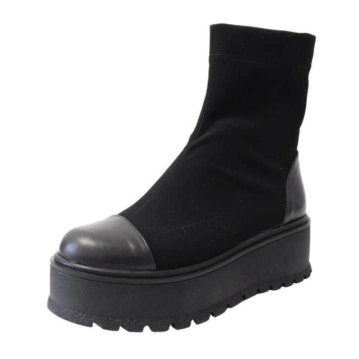 Ghete dama Stretch(elastic) cu cu talpa inalta antiderapanta, Piele Naturala, Mateo Shoes, Negru